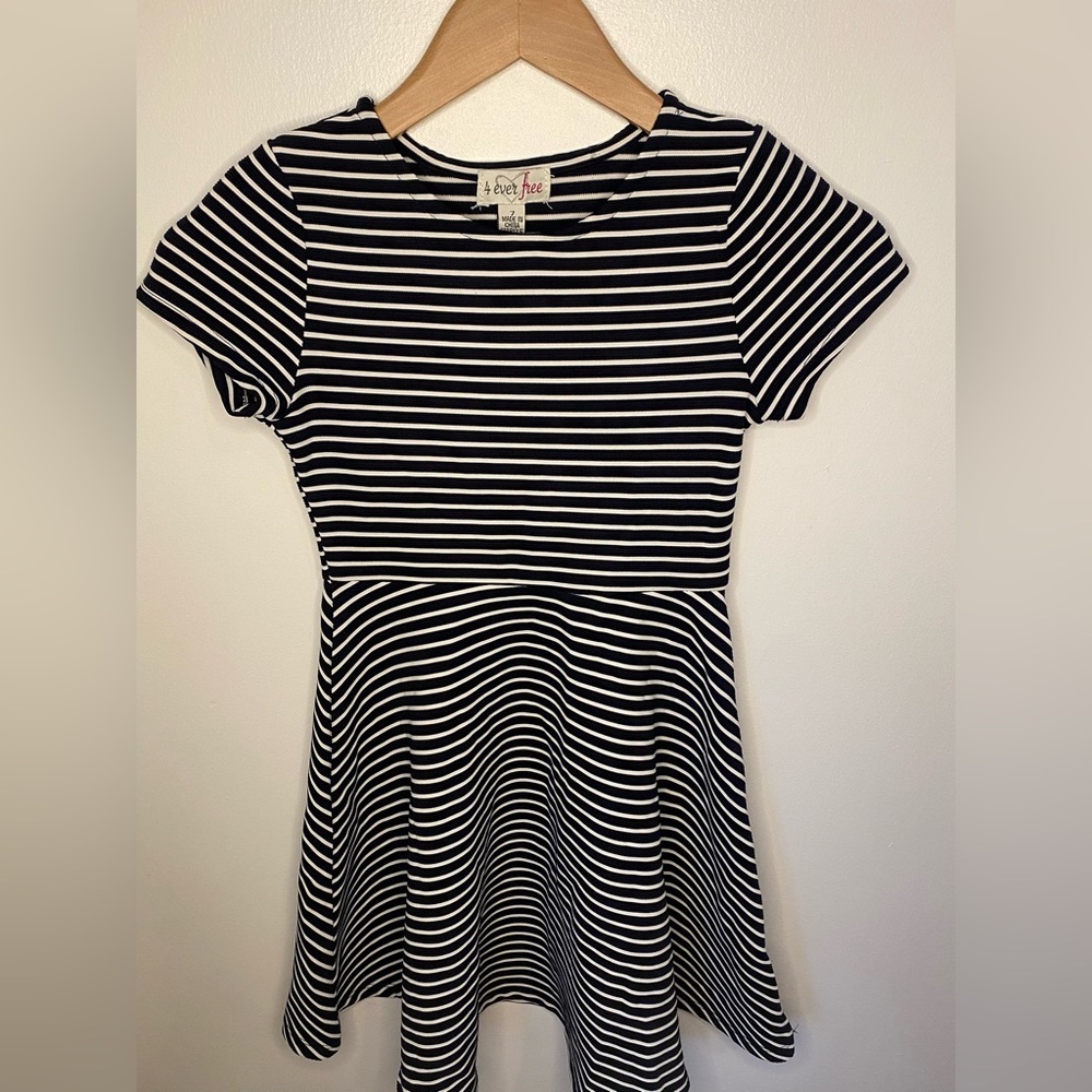White and black striped girls dress size 7